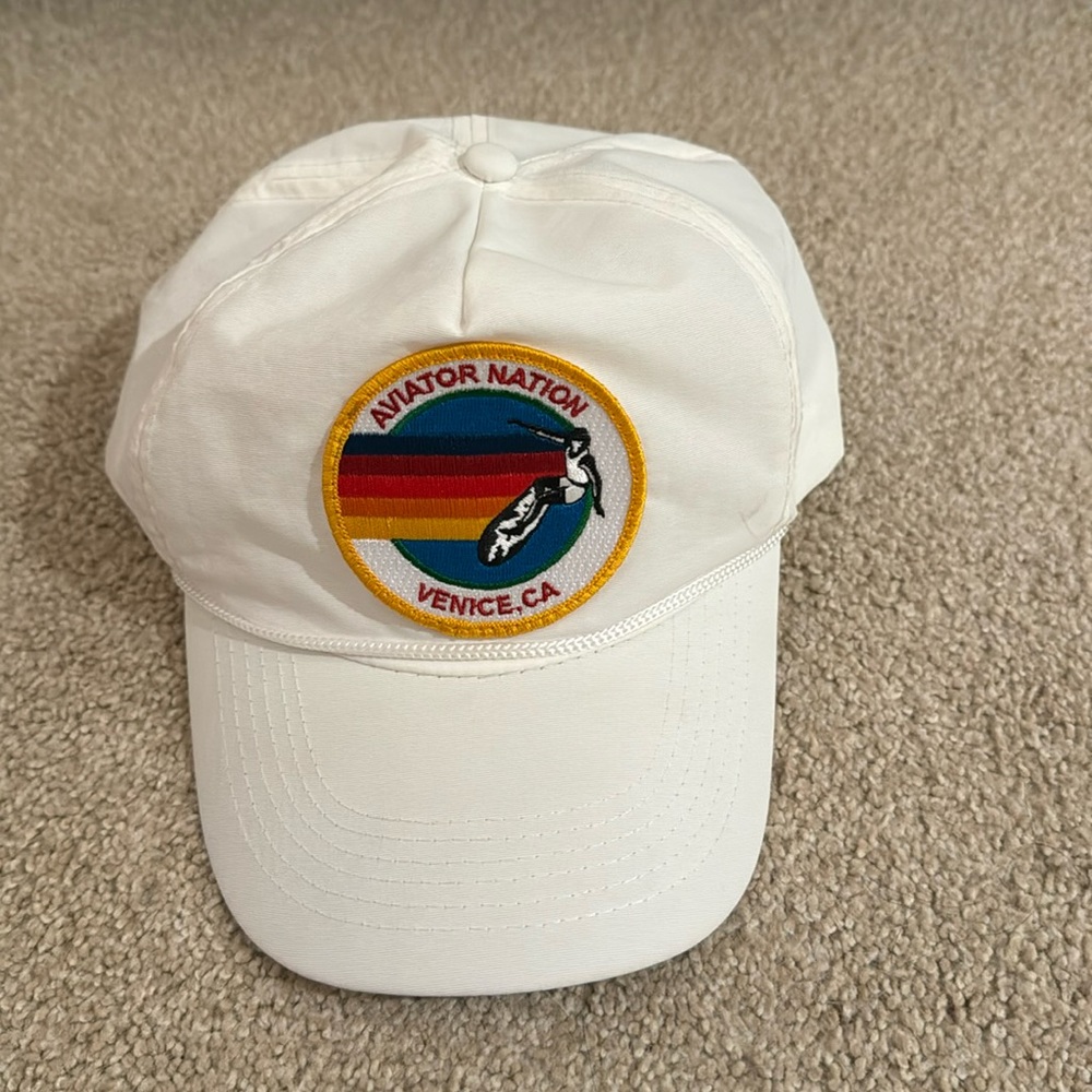 Aviator Nation White Cap with Rainbow Patch